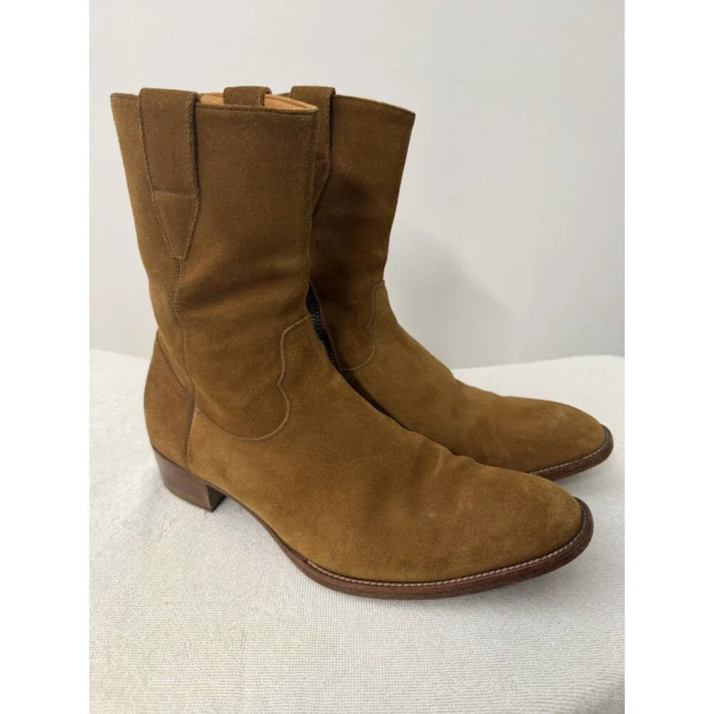 Saint Laurent Wyatt Brown Suede Leather Side Zip Boots EU 39 Italy